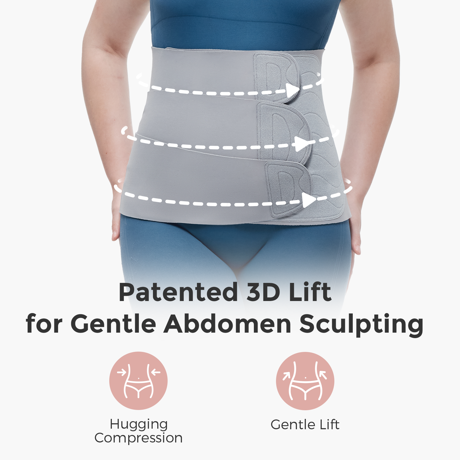 Gray Momcozy Ergowrap Postpartum Belly Band, patented 3D lift for gentle abdomen sculpting & postpartum support