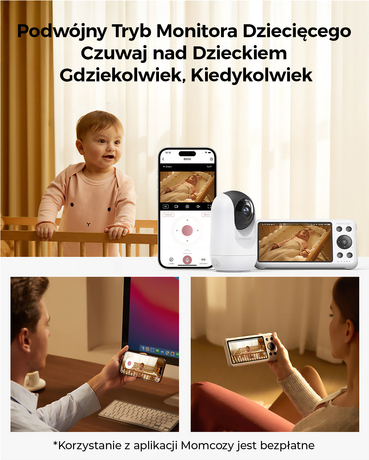 Momcozy 5-Inch Dual-mode Smart Baby Monitor with 2 Camera -BM04