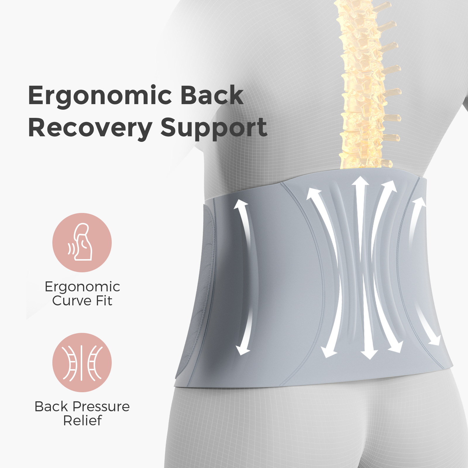 Momcozy Ergowrap postpartum belly band in light gray: Ergonomic back recovery support and back pressure relief.