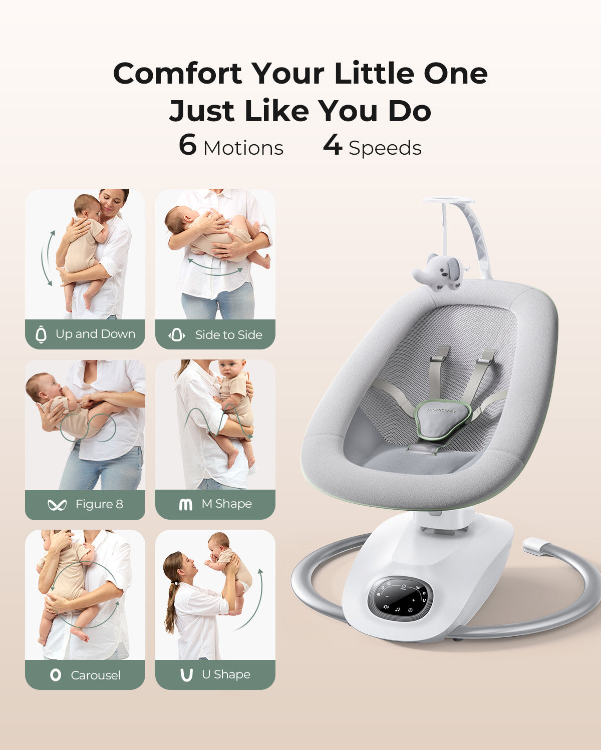 Momcozy CocoSway Leżaczek dla Dzieci - Elektryczna z Ruchem 3D