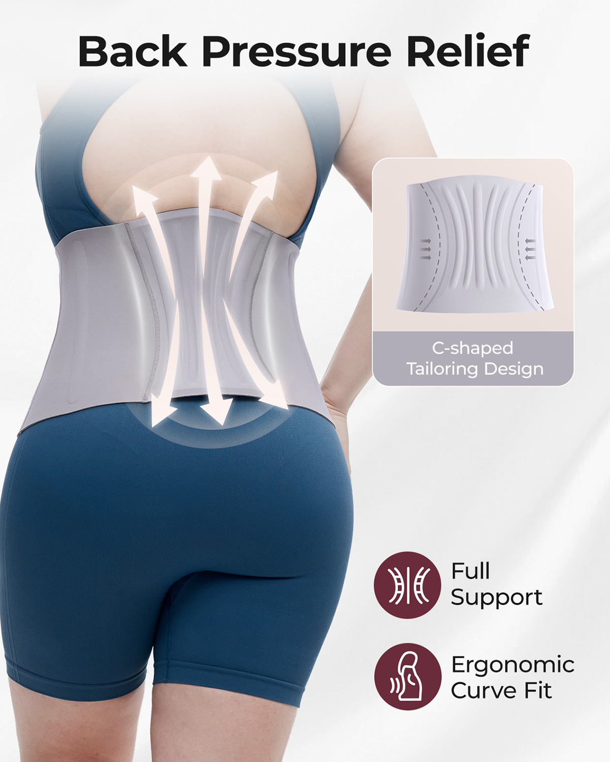 Momcozy Ergowrap postpartum belly band, light gray, offers back pressure relief, full support, and ergonomic fit.