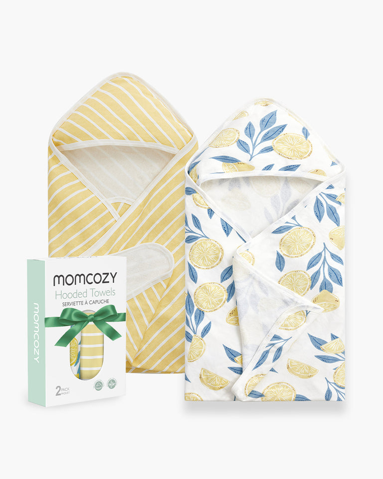 Momcozy Ręcznik z Kapturem dla Niemowląt – Cytryna i Liście, 2 szt.