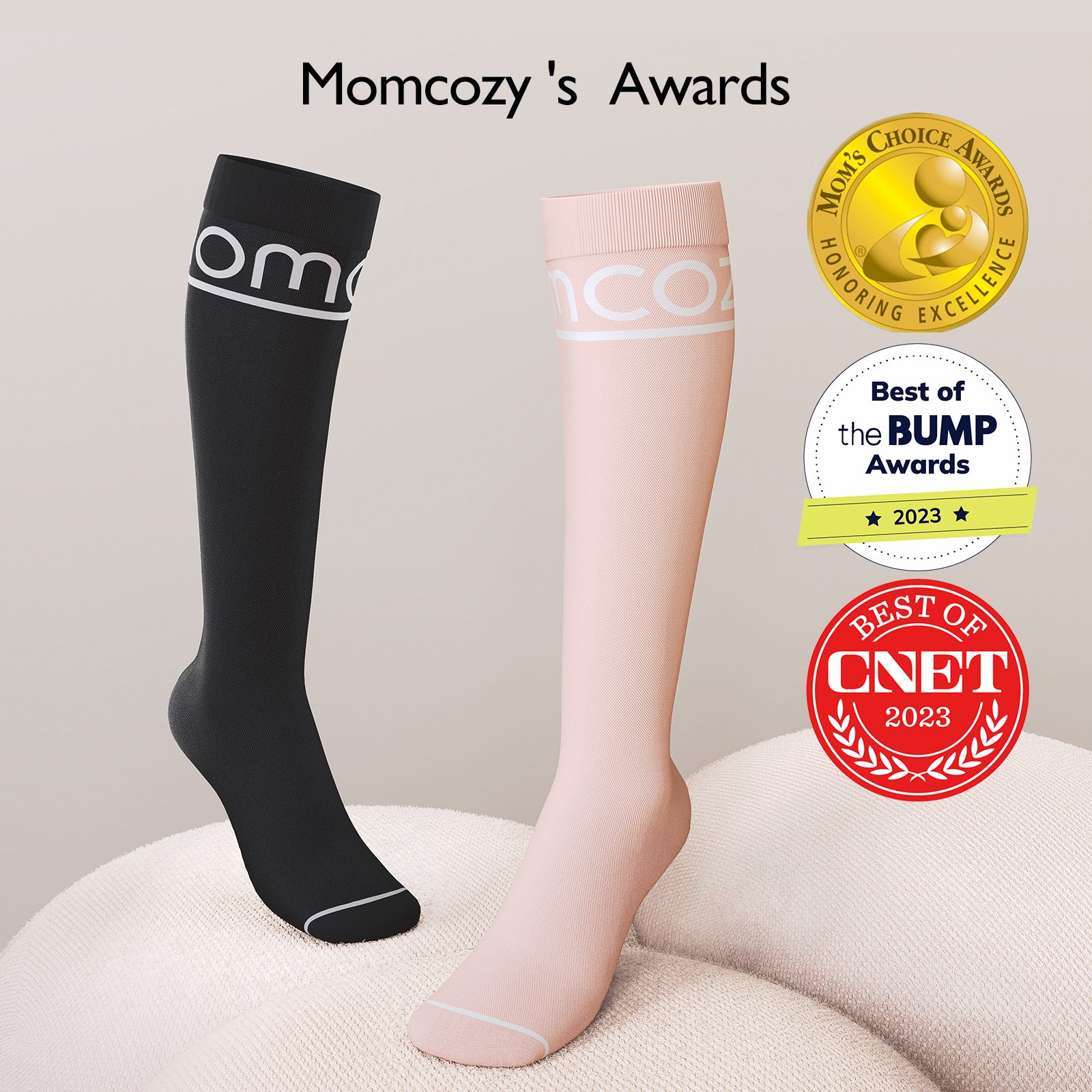 Momcozy Podkolanówki Kompresyjne dla Kobiet w Ciąży, 2 Pary, 15-20 mmHg
