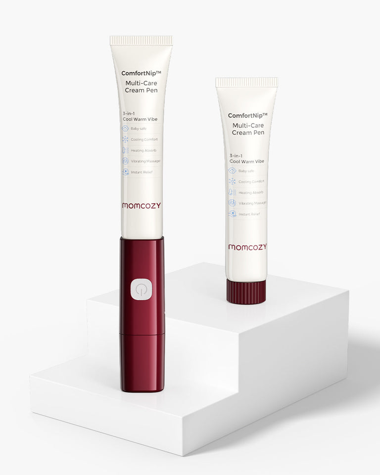 momcozy comfortnip multi-care nipple cream pen and refill tube with cool warm vibe features