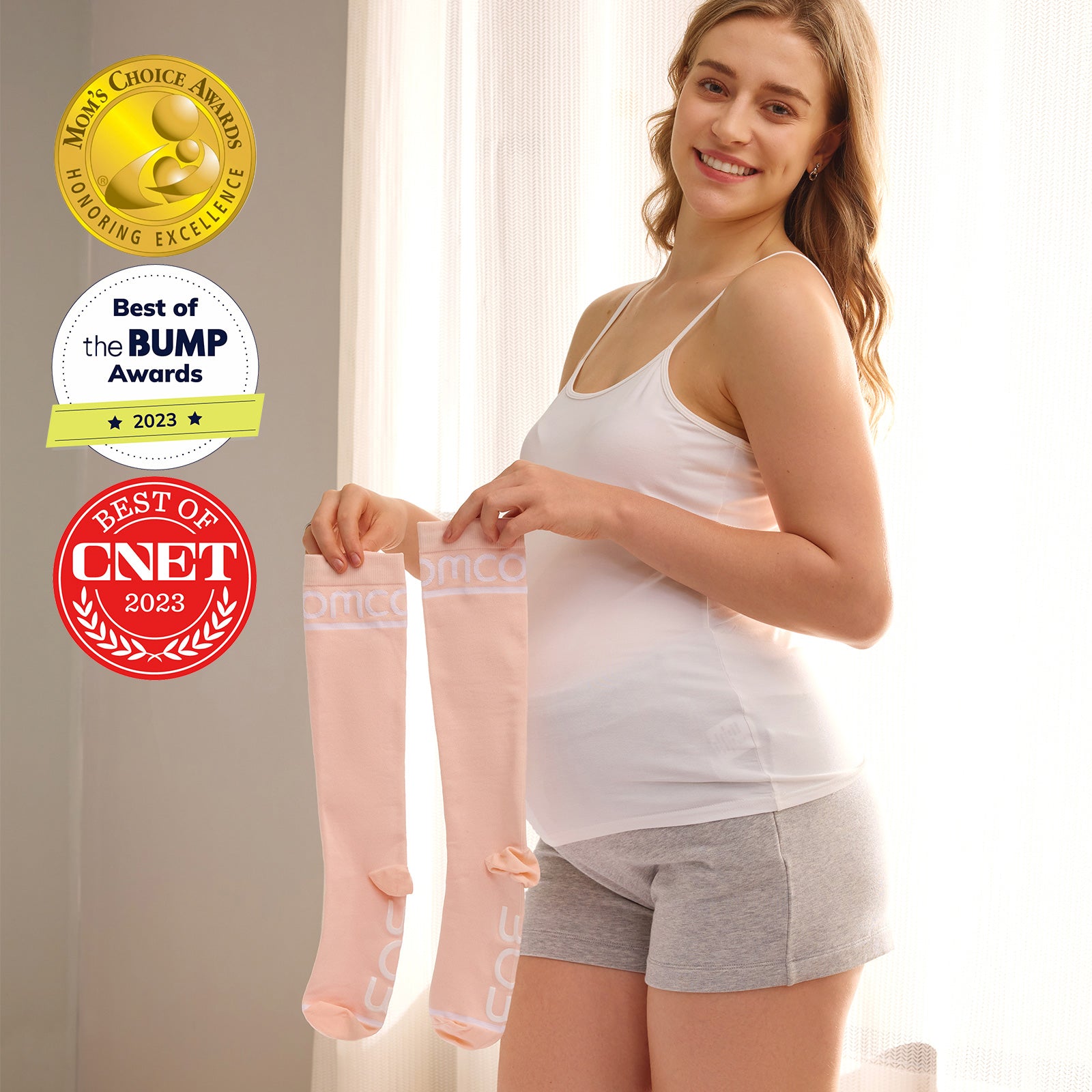 Momcozy Podkolanówki Kompresyjne dla Kobiet w Ciąży, 2 Pary, 15-20 mmHg