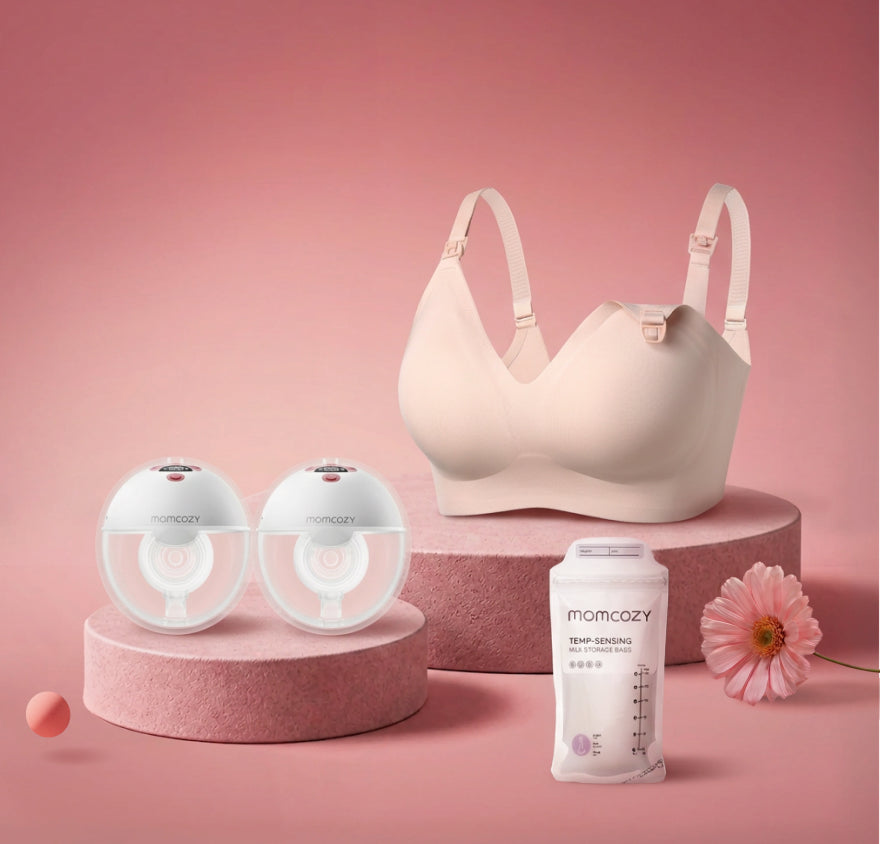 Feeding Bundle: M5 Smart Wearable Breast Pump and  120 Breastmilk Storage Bags and Nursing Bra YN21
