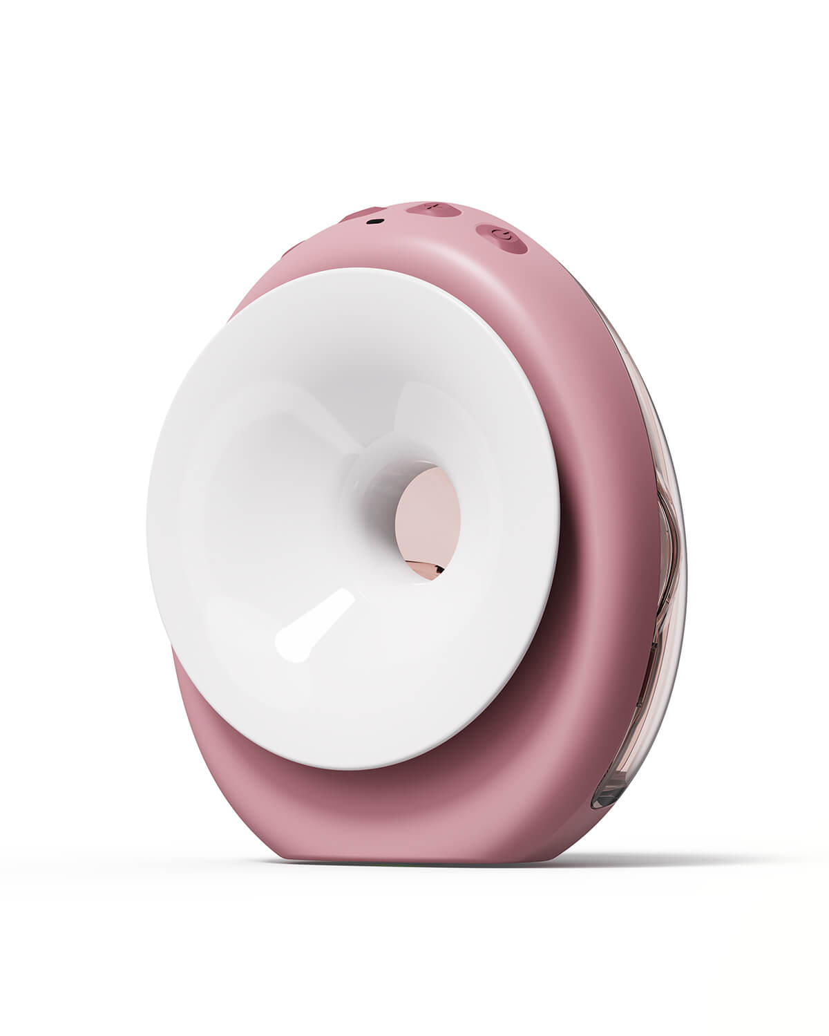 Momcozy Air 1 soft pink breast pump with top-view funnel for easy alignment and efficient pumping, product appearance.