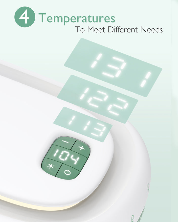 Digital display showing temperature settings for Momcozy baby wipe warmer.