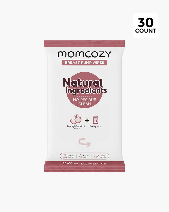 Single pack of Momcozy Natural Breast Pump Wipes, 30 count, featuring no-residue cleansing for safe use.