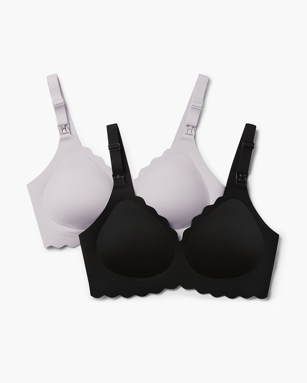 Black & light grey Jelly Strip Seamless Nursing Bras YN46, scalloped edges, M9 Pump nursing clips.